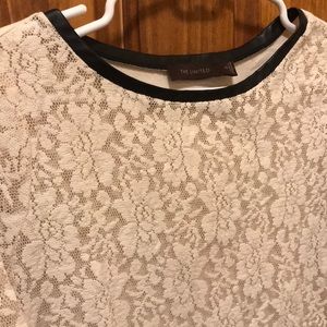 Cream Lace Blouse with Leather Lined Neck